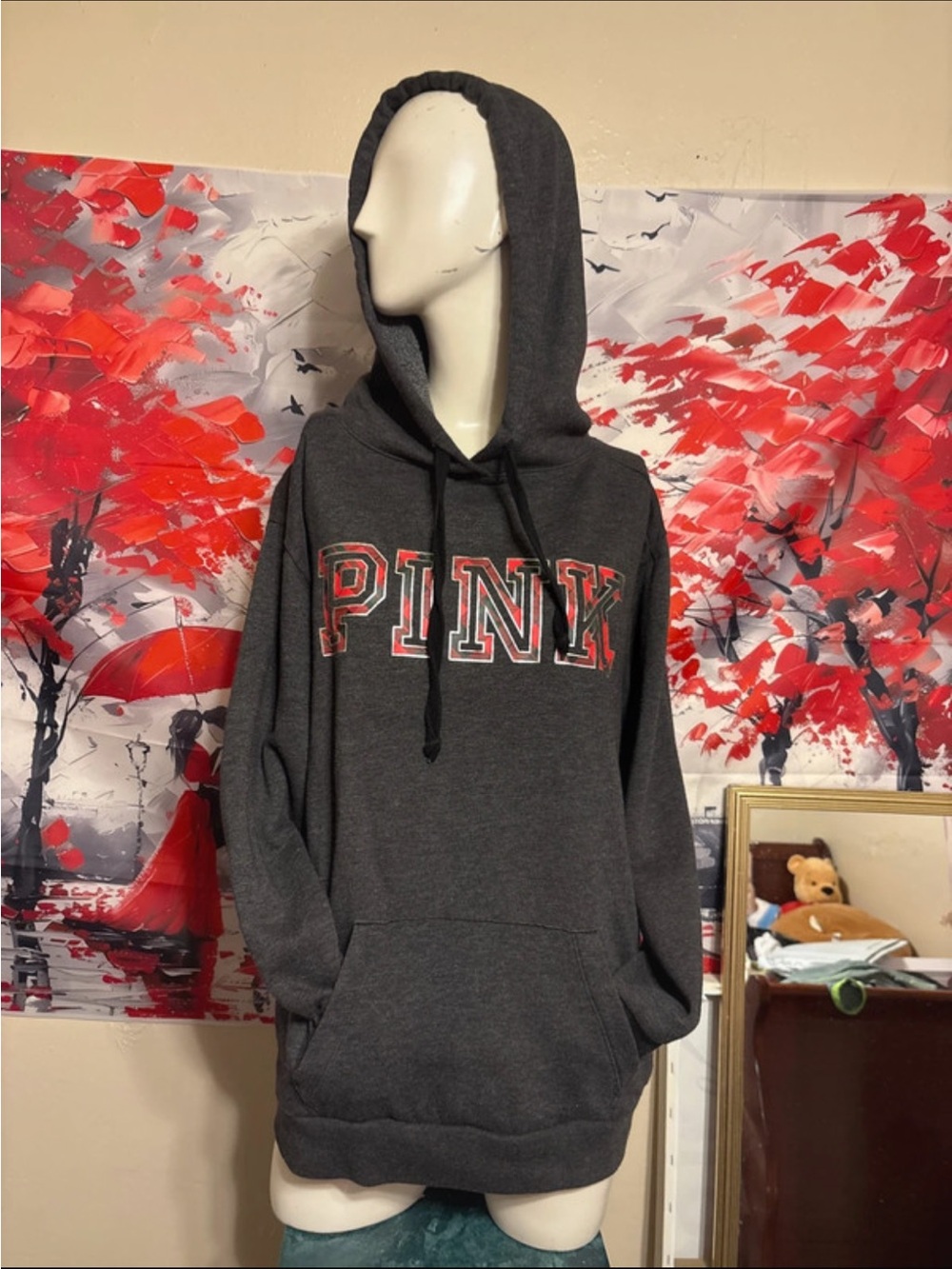 PINK Victoria's Secret Charcoal Gray Crewneck Hoodie with Logo